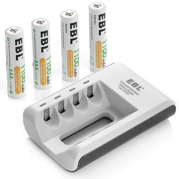 EBL Pack of 4 AAA Batteries 1,100mAh Rechargeable Battery 1.2V with Smart C807 Battery Charger and Micro Charging USB Cable