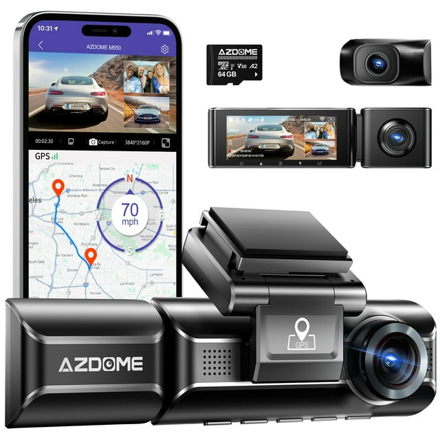 Tarjeta Dash Cam AZDOME M550 de 3 canales 4K+2.5K WiFi GPS de 64 GB
