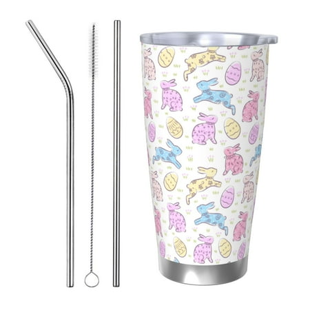 

KLL Easter Colorful Rabbit Print 40oz Stainless Steel Insulated Car Cup with Spillproof Lid - Keep Your Drink Hot or Cold on the Go-Straw Three-piece Set