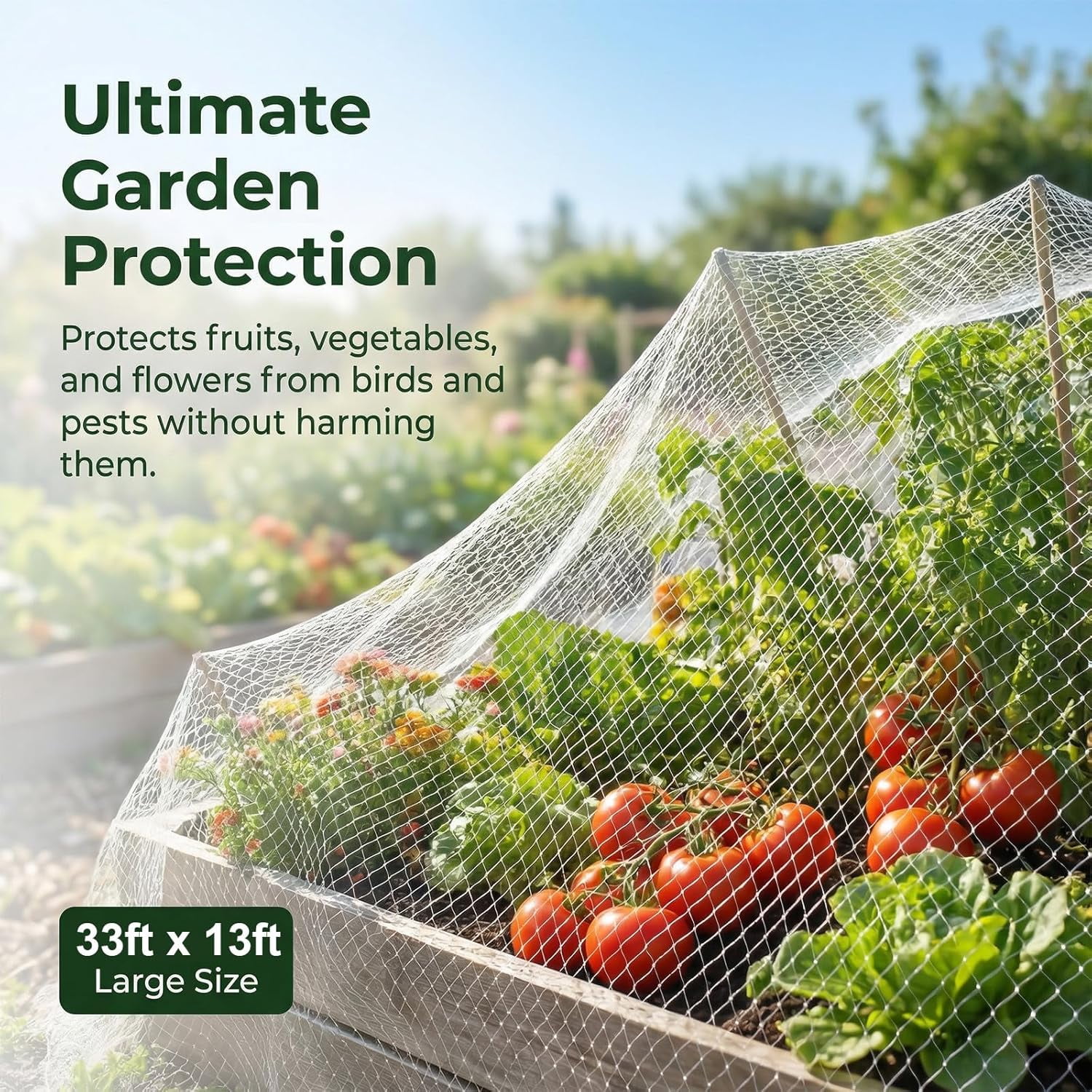 33 x13 Ft Bird Netting for Garden Tree and Plant Protection with 1 Inch Mesh Net Anti Chicken Deer White