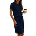 thumbnail image 4 of Womens One-Piece Skirt Crew Neck Short Sleeve Skirts Elastic Waist High Waisted Skirts Lace-Up Split Skirts Casual Beach Vacation Outfits Belted Bussiness Sundresses, 4 of 6