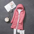 thumbnail image 3 of Chaqueta de plumón ligera de otoño e invierno para mujer, abrigo largo de plumón de pato blanco coreano, ligero y ajustado, gorra, 3 of 3