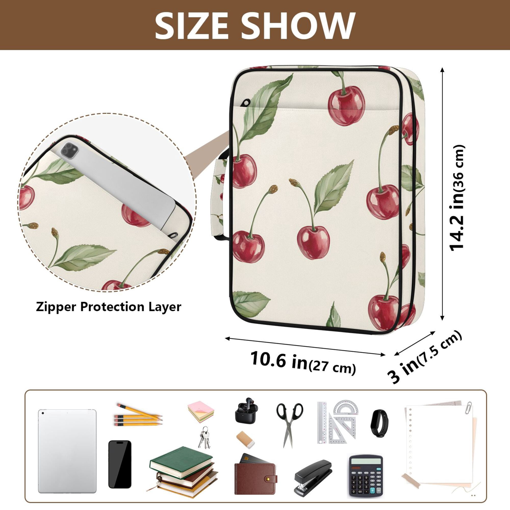 FORMRS Accordion File Folder A4 Size 7-Pocket Expanding Document Organizer Bag with 3 Ring Binder, Beige Cherry