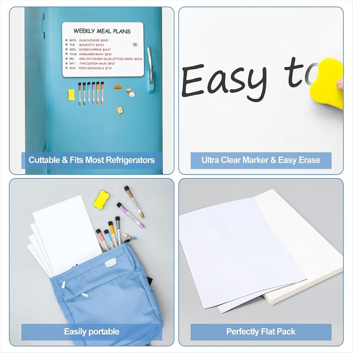 4 PCS Magnetic Dry Erase White Board - Fridge, Wall Magnet Small Whiteboard Stain Technology, 12 X 8 Inches