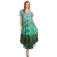 thumbnail image 5 of Sakkas Kaylaye Long Tie Dye Ombre Embroidered Cap Sleeve Caftan Dress / Cover Up - Green / Purple - One Size Regular, 5 of 5