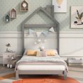 thumbnail image 2 of Gewnee Solid Wood Twin Size Platform Bed Frame with House Shaped Headboard for Kids Bedroom,Gray, 2 of 7