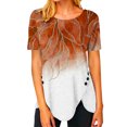 thumbnail image 2 of Summer Saving Wycnly Womens Shirts Irregular Button Down Hem Tops Casual Breathable Tunic Summer Short Sleeve Round Neck Ladies Flowers Print Tops and Blouses Orange m, 2 of 4