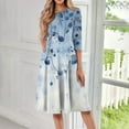 thumbnail image 2 of WTOBBY Women's Trendy Round Neck Floral Print 3/4 Sleeve Midi Dress, Digital Pattern Casual Dress with Comfortable Everyday Wear,Sky Blue S, 2 of 4
