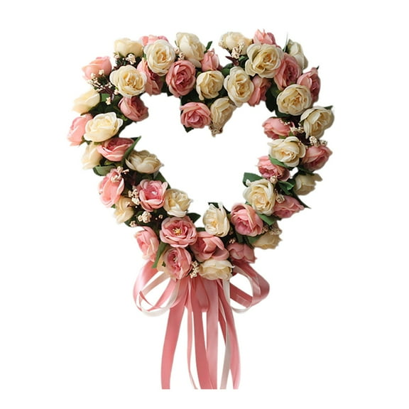 Silk Rose Wreath Heart Shaped Door Decoration Durable Easy Hang for Home Decor