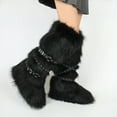 thumbnail image 3 of Women's Winter Warm Fluffy Faux Fur Knee High Snow Boots - Fashionable Cross Belt Buckle Boots, 3 of 4