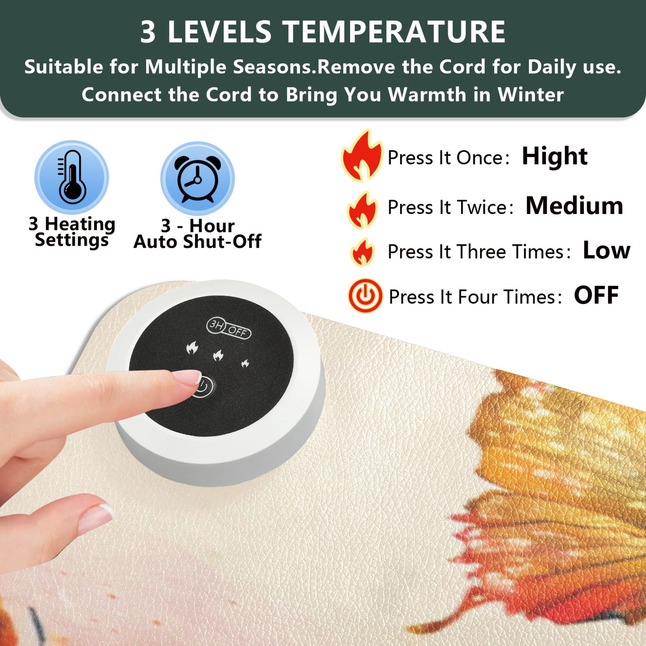 Large Heated Desk Mat Mouse Pad 31.5"x13"PU Leather Graphene Heating Desk Warmer with 3 Temperature Settings 110V US Plug Non-Slip Warm Pad for Home, Office, and Gaming Vibrant Polka Dot Butterfly