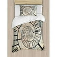 thumbnail image 3 of Clock Duvet Cover Set, Roman Digit Time Spiral on the Vintage Textured Background Design Passing of Time Print, Decorative 3 Piece Bedding Set with 2 Pillow Shams, Queen Size, Sepia, by Ambesonne, 3 of 3