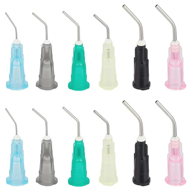 120 agujas dispensadoras de punta doblada, 6 colores, de plástico con punta doblada y acero inoxidable. Aguja de precisión roma para dispensadores de líquidos.