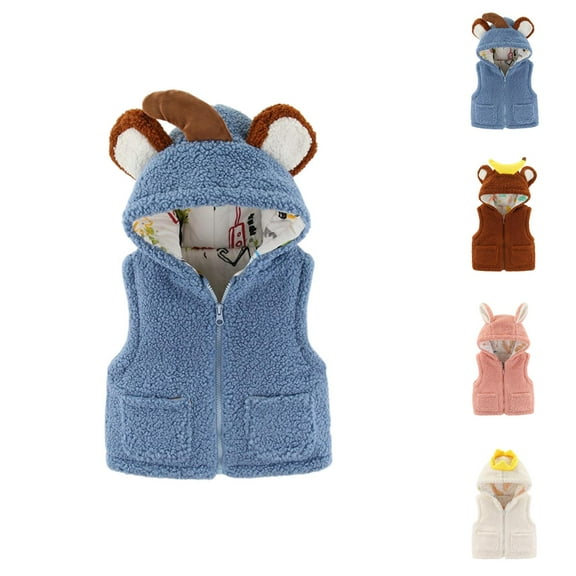 Girls Fashion Jacket for Girls Baby Unisex Cotton Solid Autumn Solid Cute Warm Hooded Vest Coat Clothes