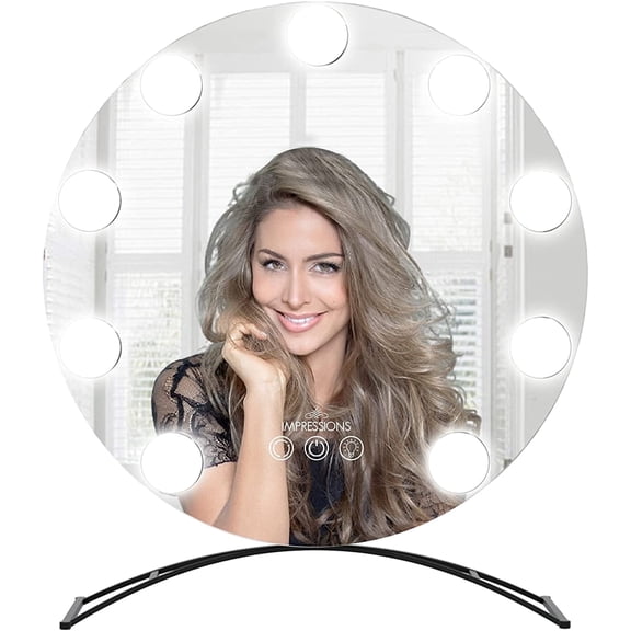 Impressions Vanity Hollywood Round Tri Tone LED Lighted Modern Makeup Mirror, Tabletop (Black)