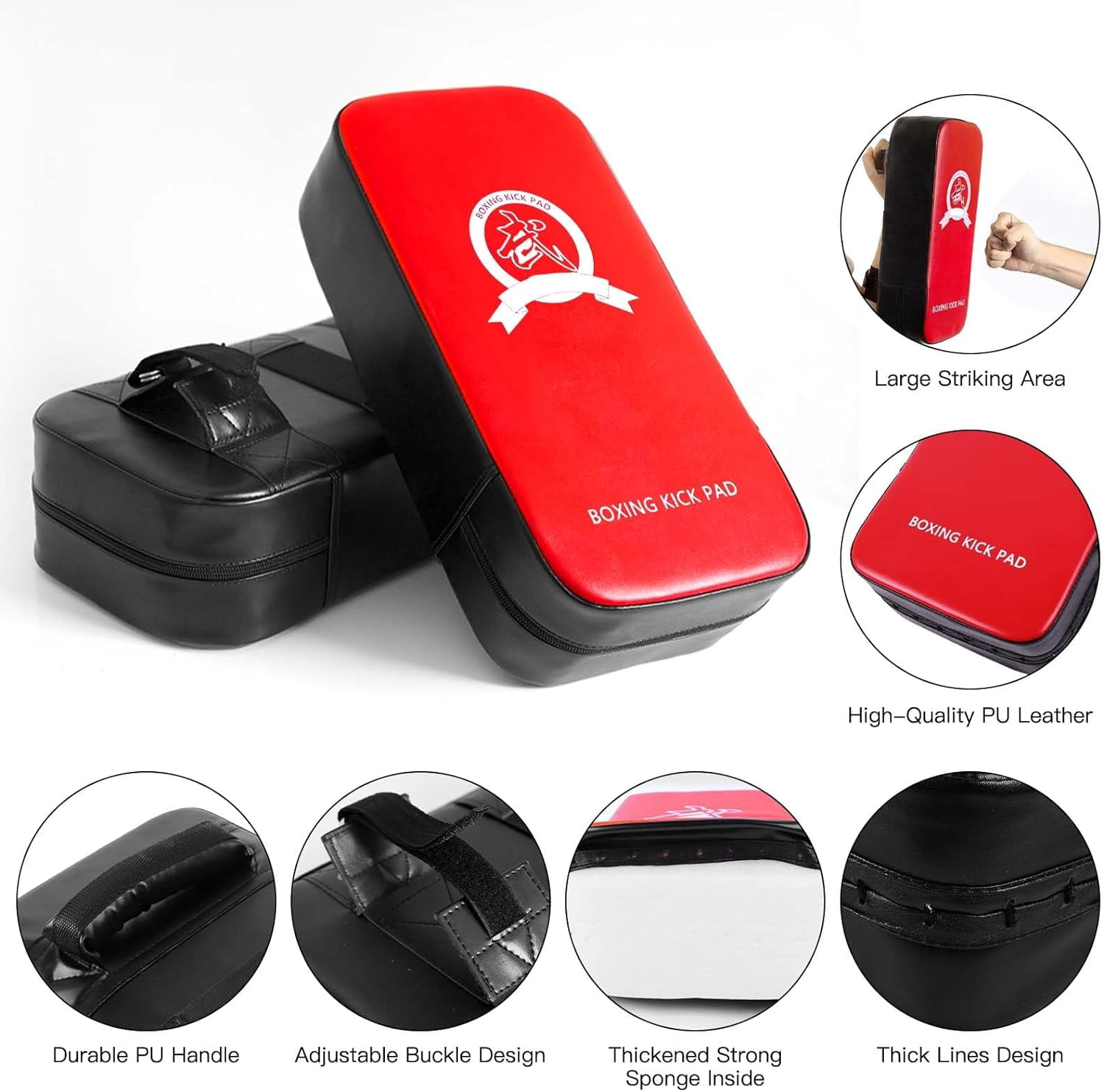 CYFIE 3-in-1 Boxing Stuff with Boxing Gloves & Taekwondo Kick Pad, Punching Mitts for Adult Youth, MMA Karate Muay Thai Training,Red