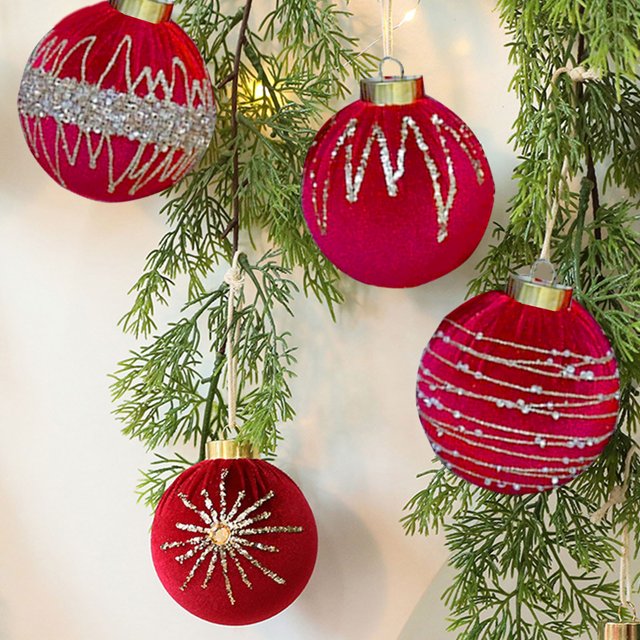 8CM/12PCS Glitter Diamonds Velvet Wrapped Cloth Christmas Ball Hanging Decorations Birth Christmas Decorations Window Hangings
