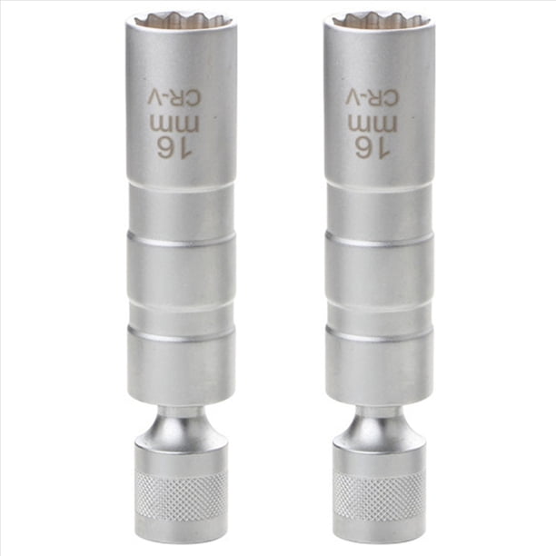 2X Llave de Vaso Extensible Bujía, Herramienta de Extracción y Reparación 12 Ángulos,Enchufes Accionamiento de Pared 3/8Pulgadas, Herramienta Reparación de Automóviles 16mm