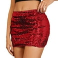 thumbnail image 2 of Sequin Mini Skirt for Women Sparkly Skirt Stretchy Bodycon Glitter Skirts Christmas Night Out Party,Red - XL, 2 of 5