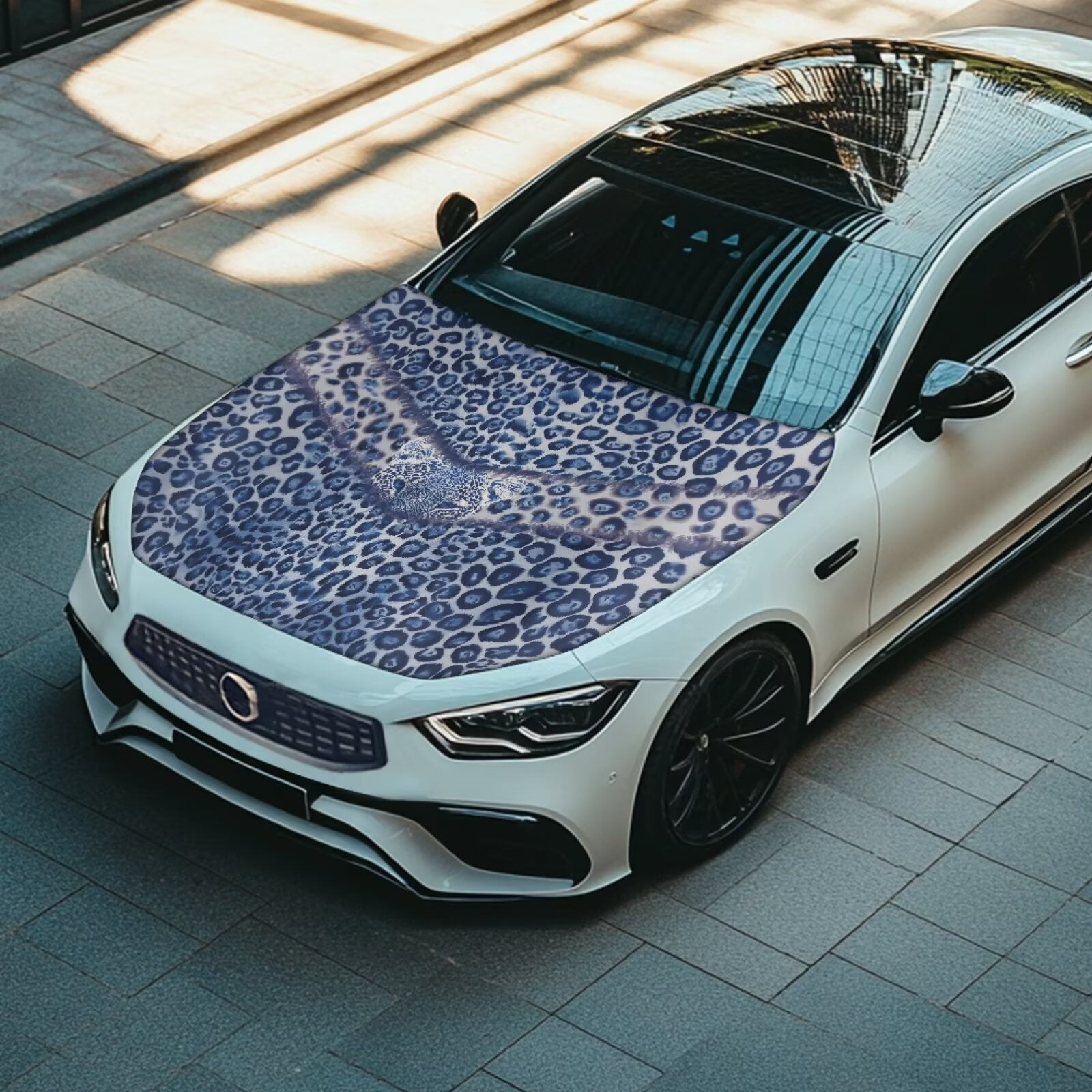 Uorisanigo Car Hood Cover Universal Hood Protectors Car Hoods, Washable Vehicle Hoods Protection Easy Clean Accessories Decoration and Protection, Blue Cheetah Leopard Print