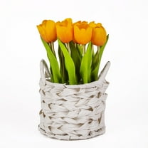10 in. Orange Tulip Bouquet in White Basket