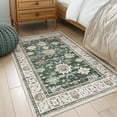 thumbnail image 3 of Moynesa 3'x5' Vintage Rug,Oriental Farmhouse Entryway Rug Non-Slip Distressed Throw Rug,Low-Pile Soft Kitchen Rug Washable Indoor Carpet for Entrance Bedroom Laundry Office,Green, 3 of 8