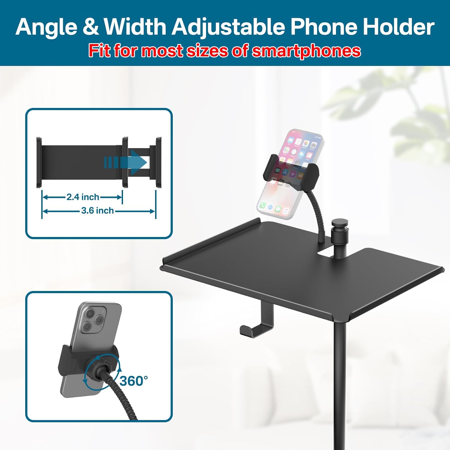Multi-Functional Metal Mic Stand Tray Shelf with Phone Holder - Universal Microphone Stand Tray Clamp on Most Studio, Concert, Karaoke, Music Stand Tray with 11.7" x 7.8" for Storage