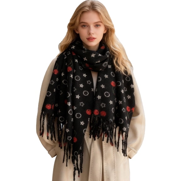 IDALL Merino Wool Tartan Knitted Scarf for Men, Plaid Winter Warm Thick Soft Neckwear Black One Size