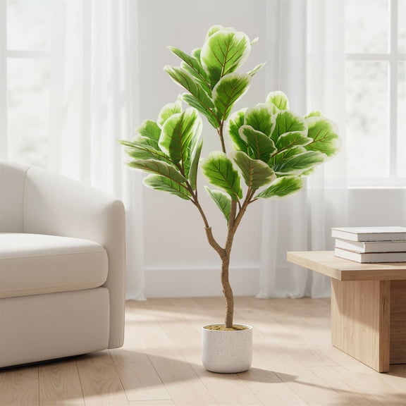 Potted Artificial Fiddle Le-af Fig Tree - Evergreen Tropical Faux Plant for Home Living Room & Office Decor