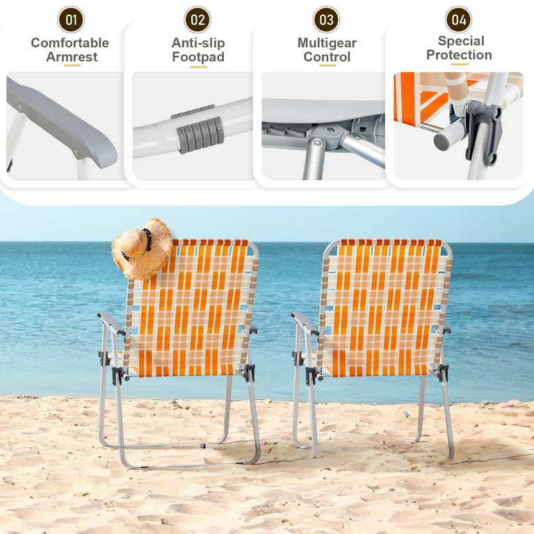 Ktaxon 2Pcs Patio Folding Web Lawn Chair Set, Outdoor Beach Chair