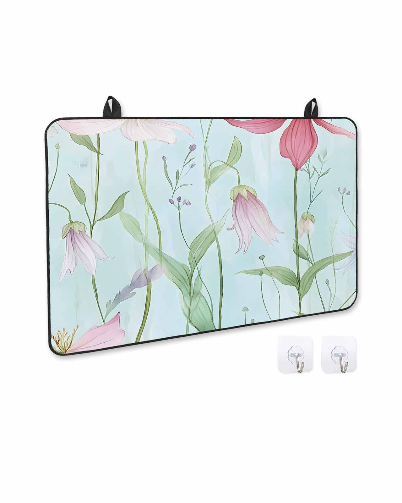 nqOlkjepod Large Induction Cooktop Protector Mat 24"x21", Blue Pink Green Floral Stove Top Covers for Electric Stove, Seasonal Botanical Blooms Stove Burner Cover Mats, Glass Top Stove Cover