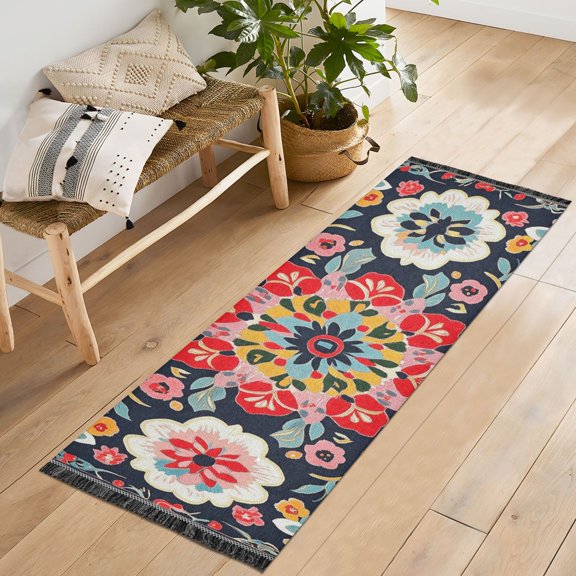 Yayeee Runner Rug for Bedroom 2'x6' Machine Washable Hallway Non Slip Mat, Colorful Floral Pattern