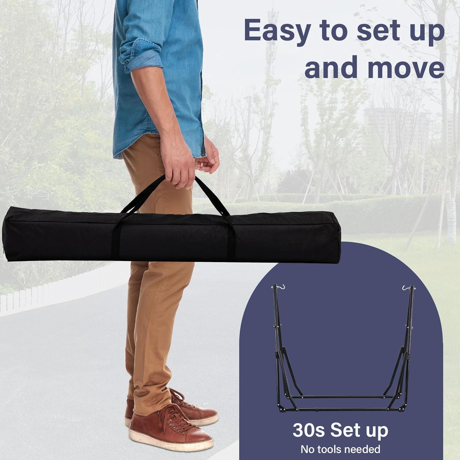 2 in 1 Hammock with Stand, Outdoor Hammock Swing Chair with Portable Heavy Duty Stand, Multi-Functional Hammock Stand 480 lbs Weight Capacit-Blue