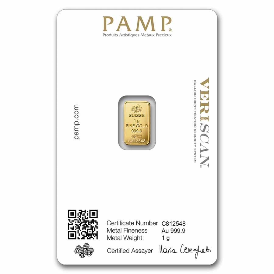 1 gram Gold Bar - Lady Fortuna Veriscan (In Assay)