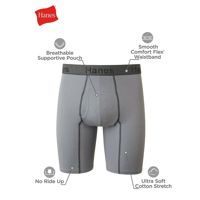Hanes Men's Comfort Flex Fit Ultra Soft Cotton Stretch Long Leg Boxer  Briefs, 3 Pack, Sizes S-3XL