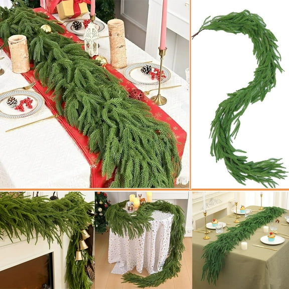 Flocked Christmas Garlands, Simulation Rattan Christmas Decoration Pines Needle Wreath Soft Gel Handle Christmas Rattan Simulation Greenerys Home Decoration
