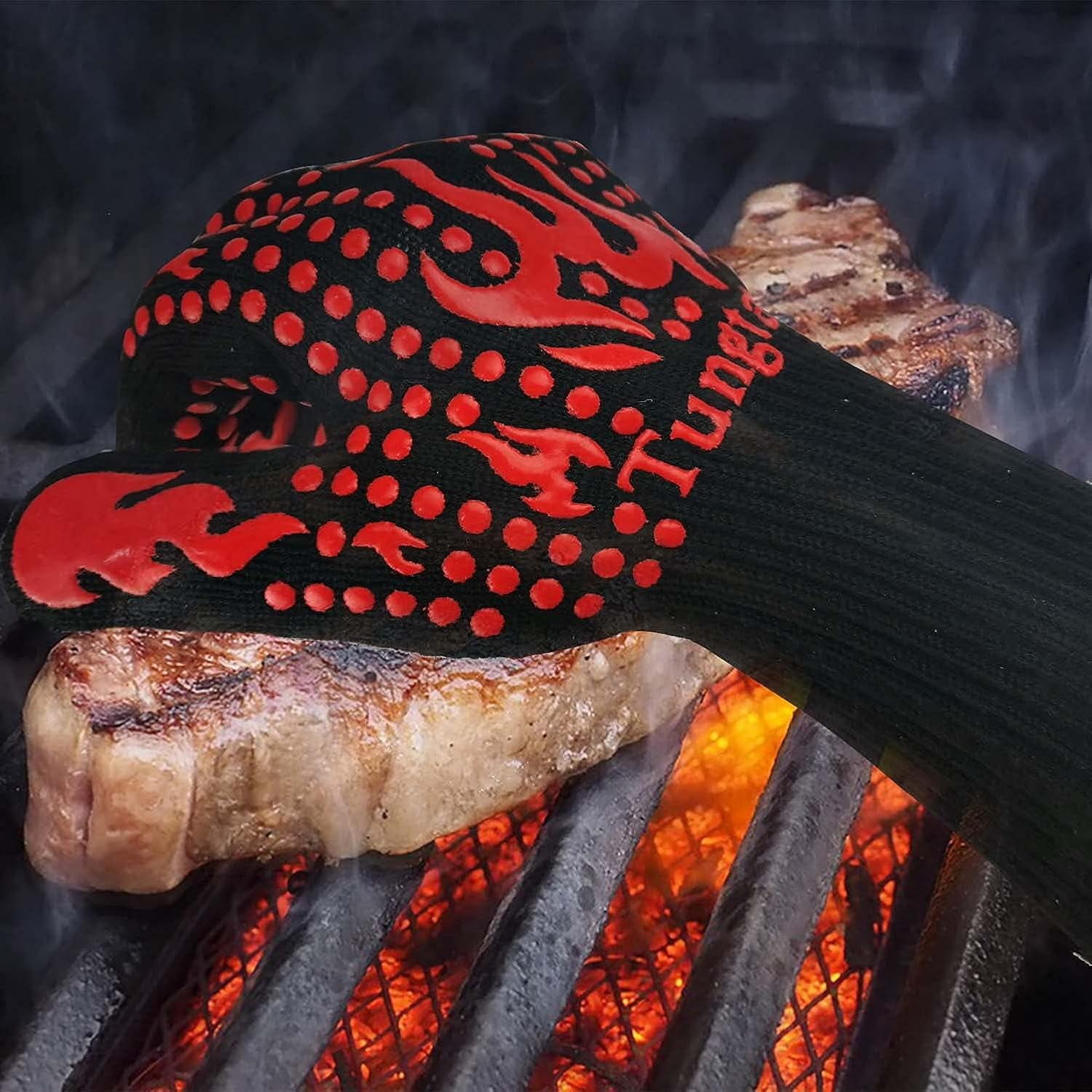 Jtbuh XLY Oven Mitts Heat Resistant BBQ Proof Glove 11Inch 1472℉ Grill Glove Proof Heat for Women Men BBQ Gloves Gift Set Cooking Gloves for Cooking, Grilling, Baking, Welding (White Blue)