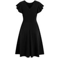 thumbnail image 3 of UPPADA Robe T-Shirt Décontractée d'Été pour Femme à Manches à Volants, Col Ras du Cou, Robe Fluide Plissée Confortable, Robe Unie Formelle, Robe Midi de Fête avec Poches, Chemise-Robe pour Femme Noire, G, 3 of 6