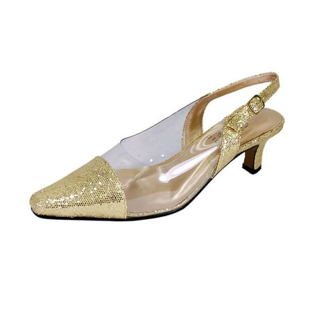 

FLORAL Zora Women Wide Width Evening Dress Slingback Shoes GOLD 6.5