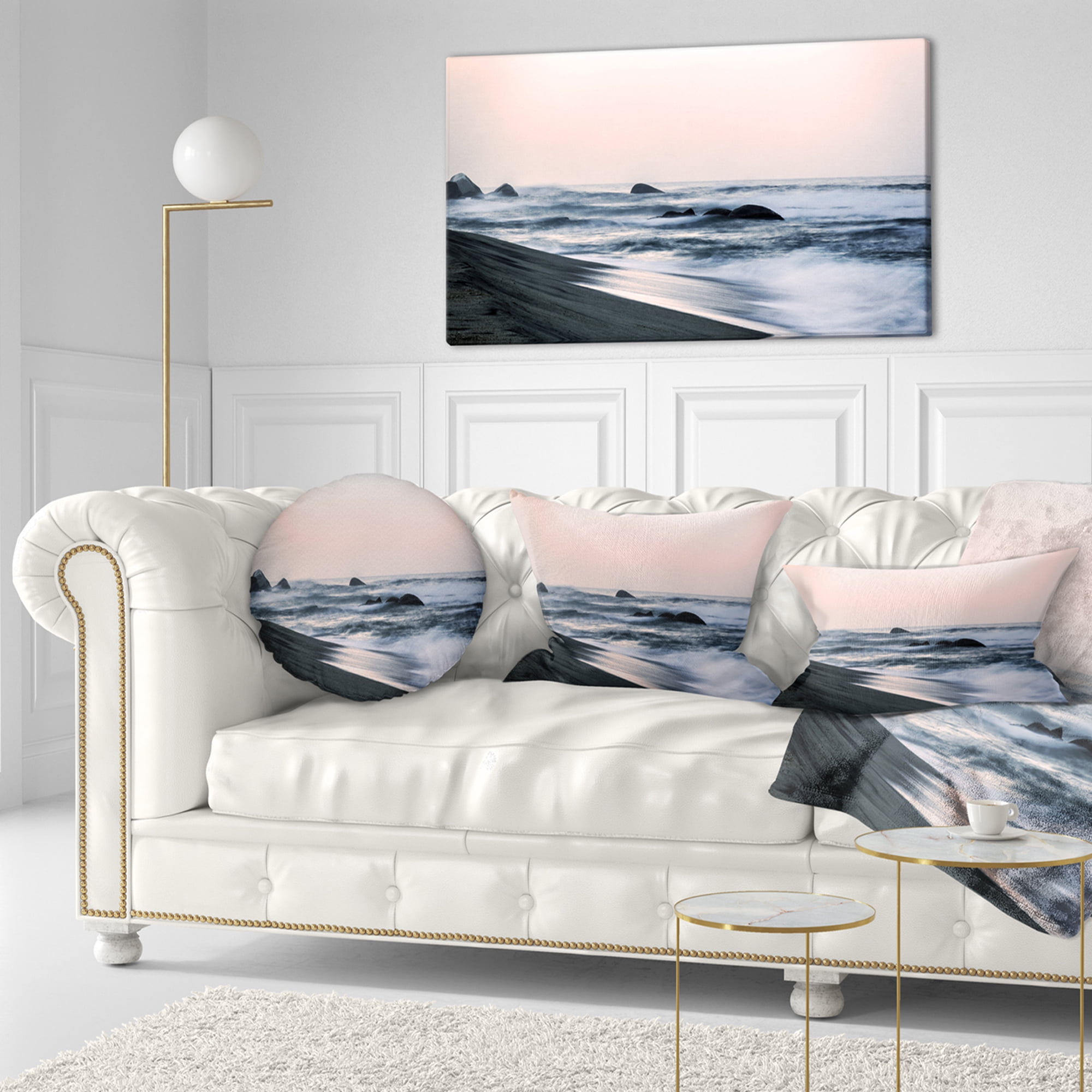 Designart Wonderful Long Exposure Sea Waves - Beach Photo Throw Pillow - 12x20