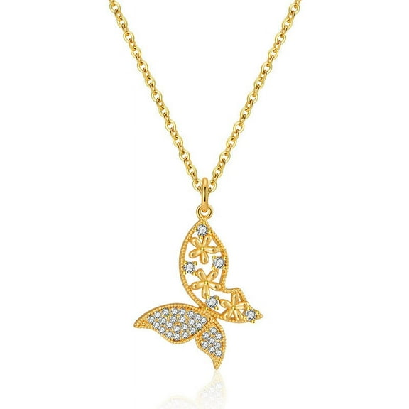 Namzi-b Handmade Necklace Pendant Suitable for Men and Women, White Hollow Butterfly Set Zircon Pendant Necklace (Gold)