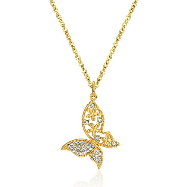 Zhuge Colgante de collar hecho a mano, colgante de mariposa hueca blanca con circonita (oro)