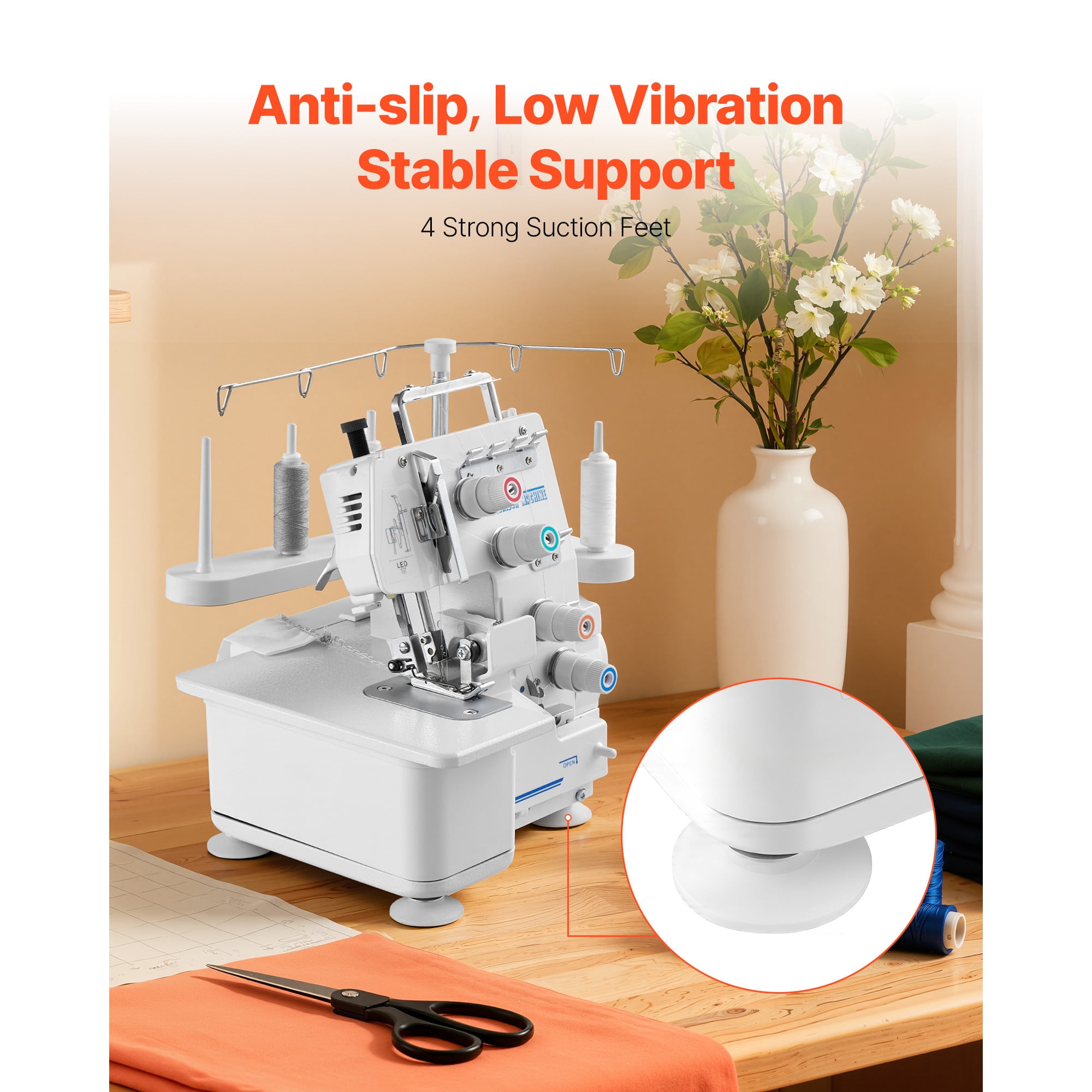 KFFKFF Serger Overlock Sewing Machine, 1250 Stitches Per Minute, 3 and 4 Thread Options, Equipped with LED Light and Stable Suction Feet, Durable Metal Frame Sewing Machine for Different Fabrics