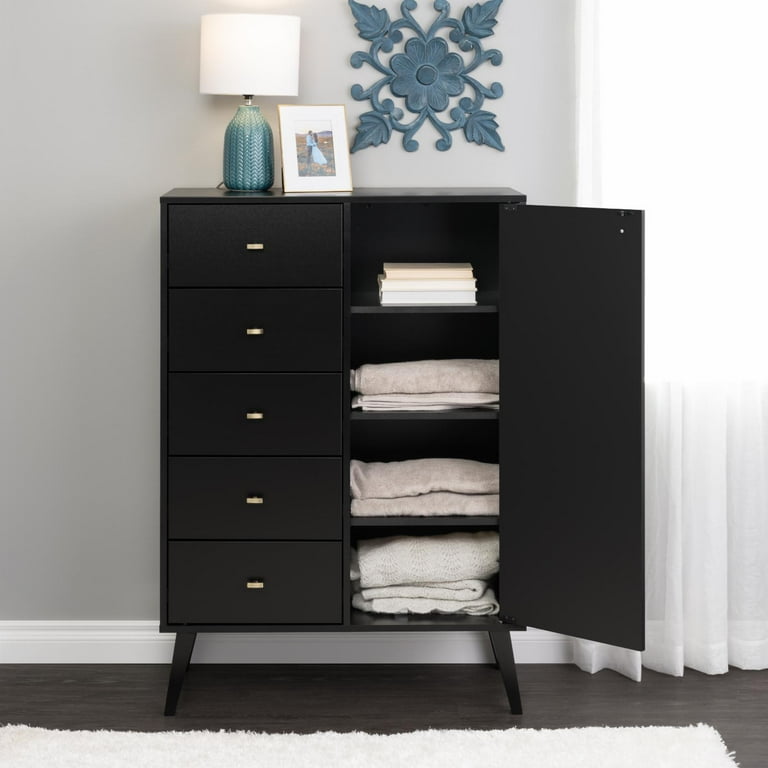 Prepac Milo Mid Century 5 Drawer Wooden Combo Chest with Door 16