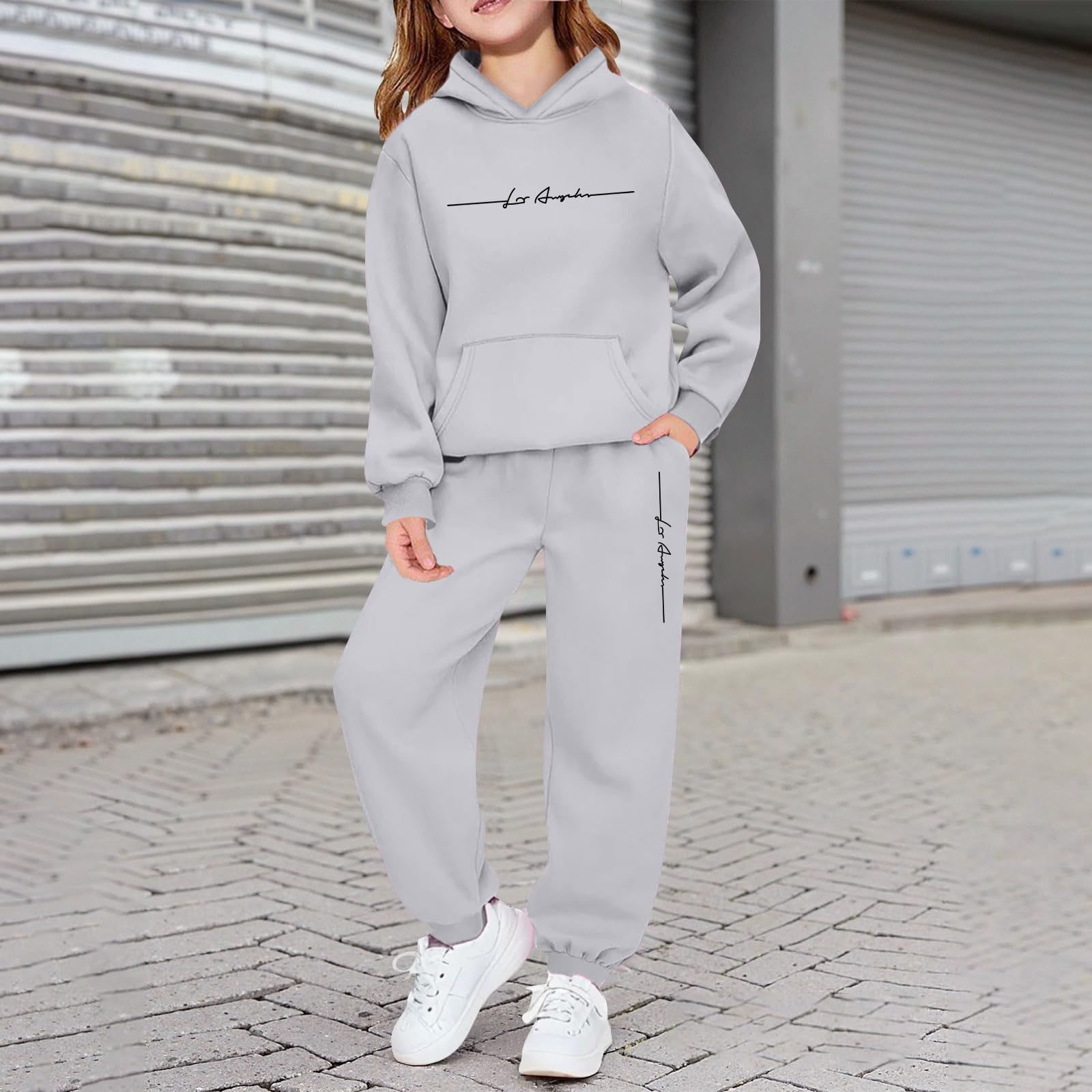 AWZXDE Grey Kids Pullover Hoodie Solid Color Letter Print Grey