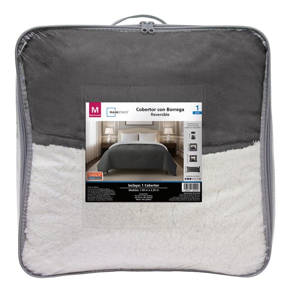 Cobertor con Borrega Matrimonial Gris