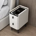 thumbnail image 4 of Mesita de noche de madera de estilo moderno, mesitas de noche inteligentes para dormitorio con carga inalámbrica, gabinete de almacenamiento Bluetooth con 2 cajones, 4 of 4