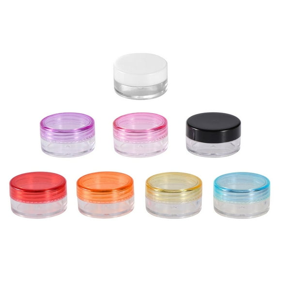 50Pcs 5g Mini Botellas de maceta redondas de plástico portátiles Muestra de viaje cosmética Contenedor vacío para loción de champú de crema facial (diez colores)