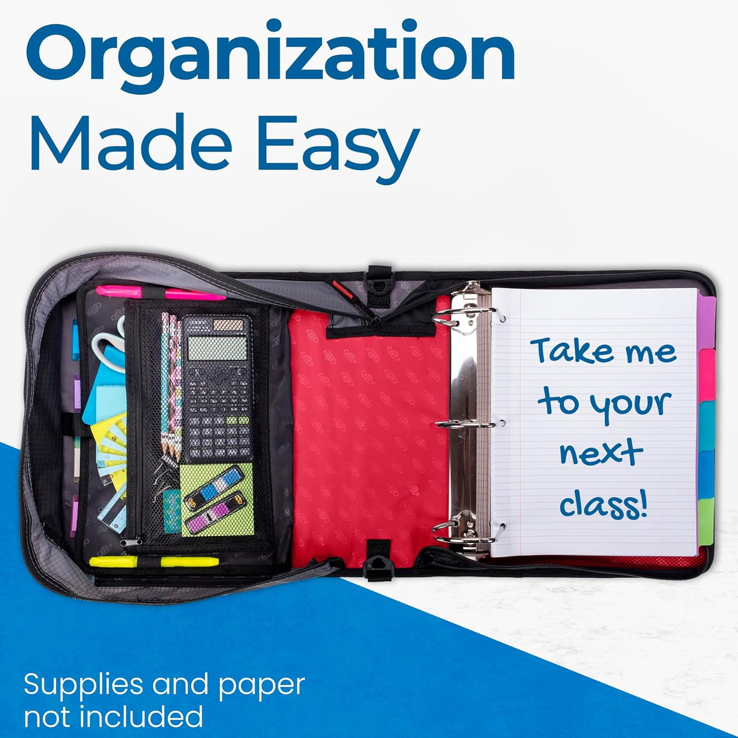 Case-it The King Sized Zip Tab Zipper Binder - 4 Inch D-Rings - 5 Subject File Folder - Multiple Pockets - 800 Sheet Capacity - Comes with Shoulder Strap - Fire Red D-186