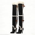 thumbnail image 3 of FSJ Women Thigh High Fur Boots Over-The-Knee Shearling Trim Buckle Straps Pointed Toe Cone Heel Winter Shoes Size 11 Black, 3 of 3